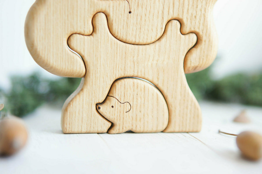 Wooden Tree Puzzle with Hedgehog, a natural wood puzzle by Tiny Fox Hole (view 5)