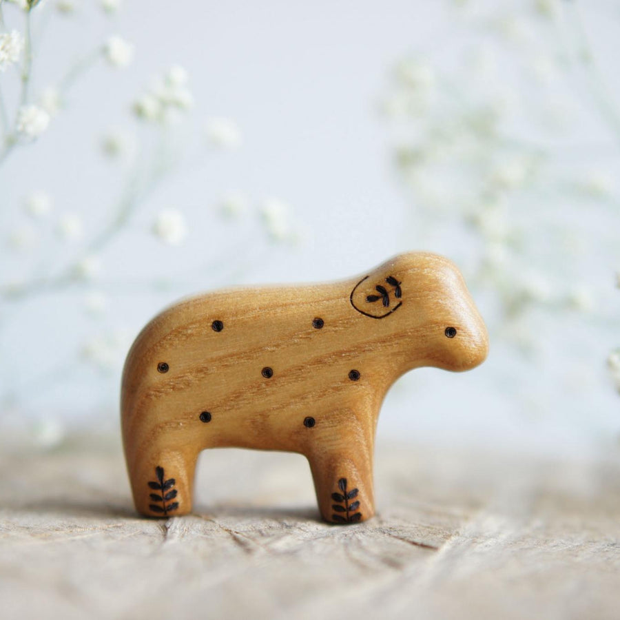 Wooden Lamb, Twig on Ear, a natural wood animal toy by Tiny Fox Hole (view 2)