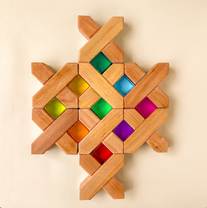 Bauspiel X-Blocks, 48-Piece Set in Wooden Tray