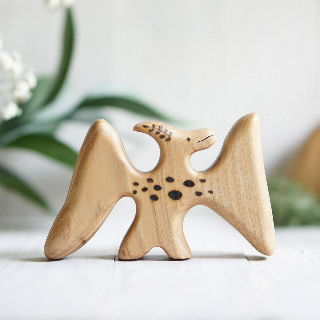 Wooden Pterodactyl, a natural wood animal toy by Tiny Fox Hole, cut and finished by hand from solid wood