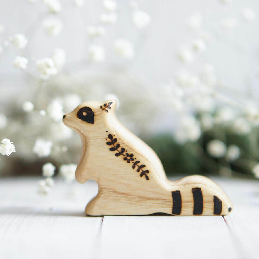 Wooden Baby Raccoon, Sitting, a natural wood animal toy by Tiny Fox Hole (view 2)