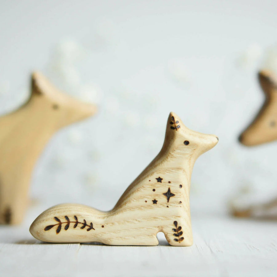 Wooden Baby Wolf, Sitting, a natural wood animal toy by Tiny Fox Hole (view 2)