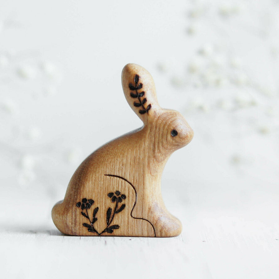 Wooden Bunny, No. 5, a natural wood animal toy by Tiny Fox Hole, cut and finished by hand from solid wood