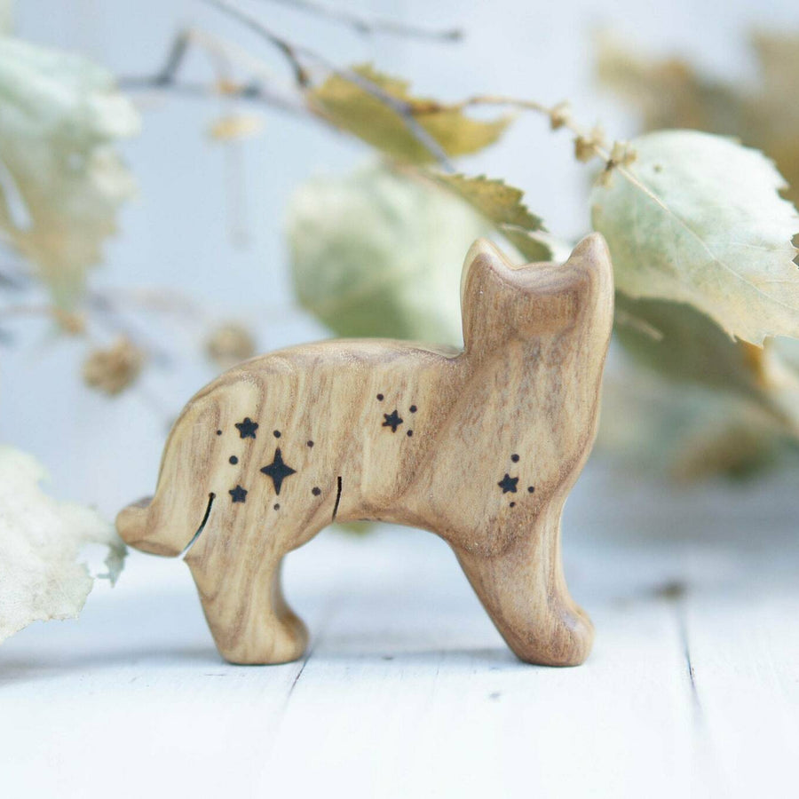 Wooden Cat, Star, a natural wood animal toy by Tiny Fox Hole (view 2)