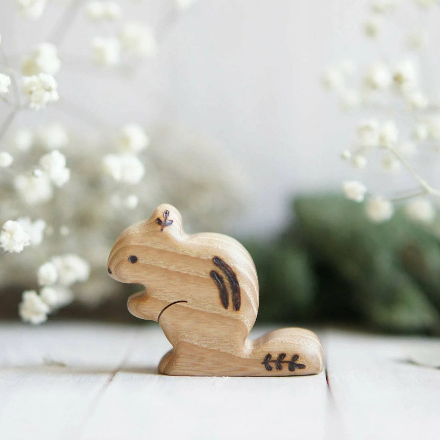 Wooden Chipmunk, Standing, a natural wood animal toy by Tiny Fox Hole, cut and finished by hand from solid wood