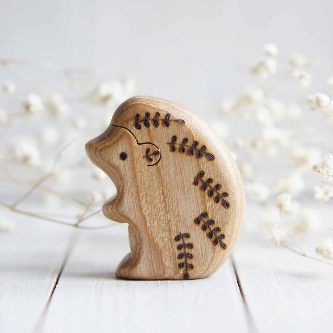 Wooden Hedgehog, Mama, a natural wood animal toy by Tiny Fox Hole, cut and finished by hand from solid wood