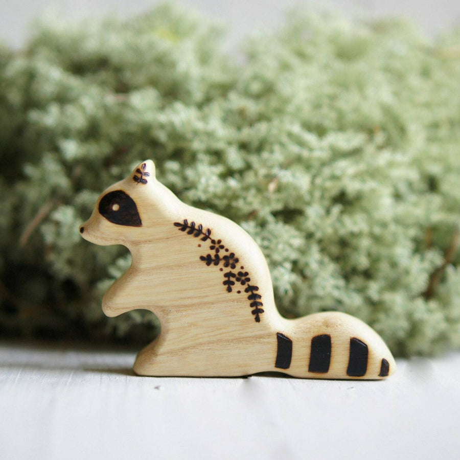 Wooden Raccoon, Sitting, a natural wood animal toy by Tiny Fox Hole (view 2)