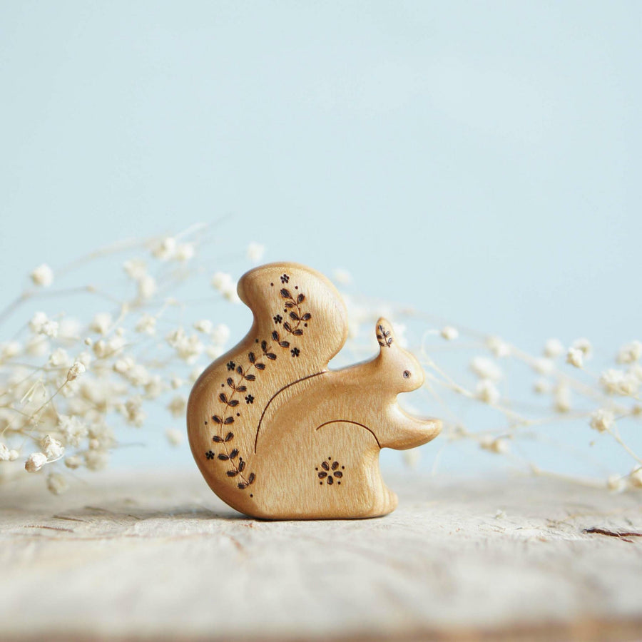 Wooden Squirrel with Flowers, a natural wood animal toy by Tiny Fox Hole (view 2)