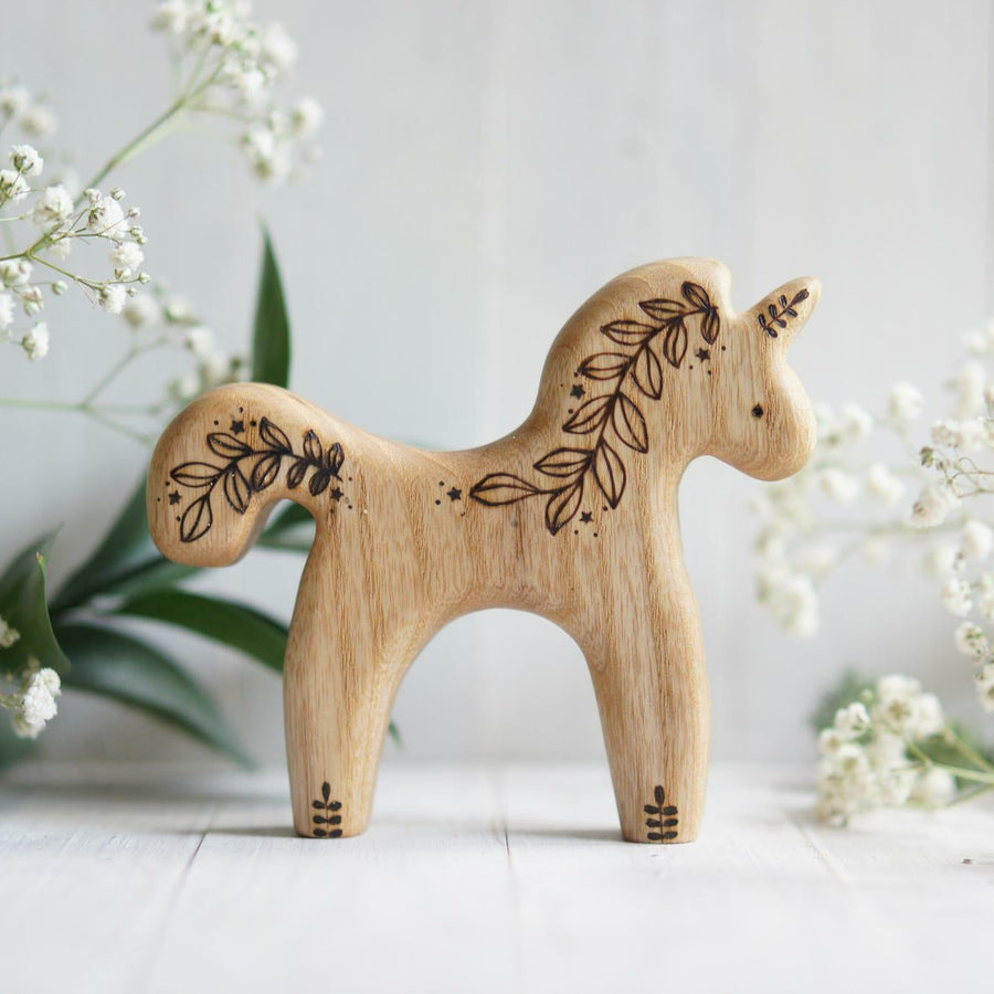 Wooden Unicorn, Flower, a natural wood animal toy by Tiny Fox Hole (view 2)