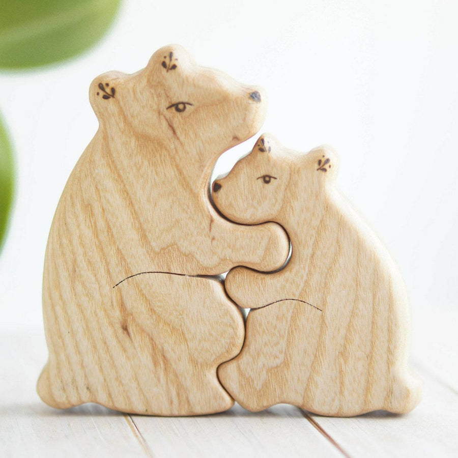 Wooden Mama and Baby Bear Puzzle, a natural wood puzzle by Tiny Fox Hole (view 2)