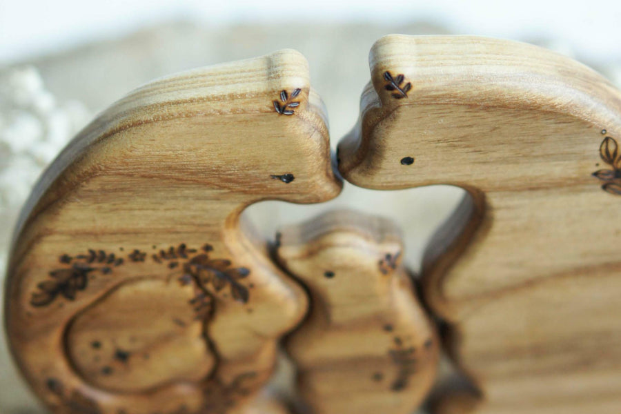 Wooden Bear Family Announcement Puzzle (Mom, Dad, and Two Little Ones), a wooden new-baby keepsake by Tiny Fox Hole (view 2)