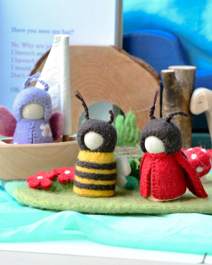 Bugs Peg Dolls Set, Bee, Ladybug and Butterfly