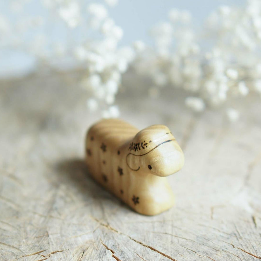 Wooden Lamb, Lying, a natural wood animal toy by Tiny Fox Hole (view 2)