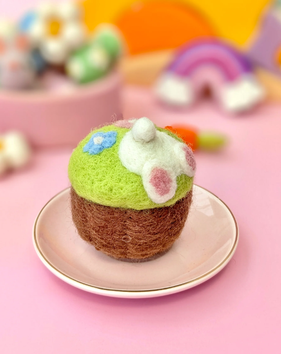 Felt Cupcake, Easter Burrowing Bunny with Flowers