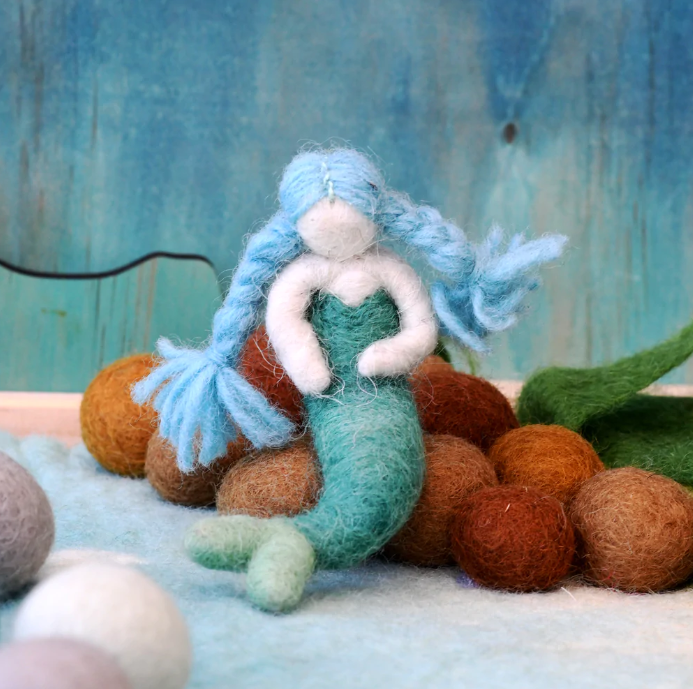 Felt Waldorf Mermaid, Blue Hair