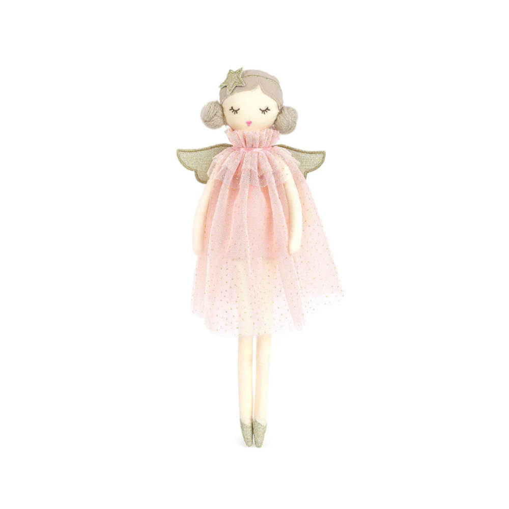Mon Ami Ariel fairy plush doll in pink with golden wings and tulle dress