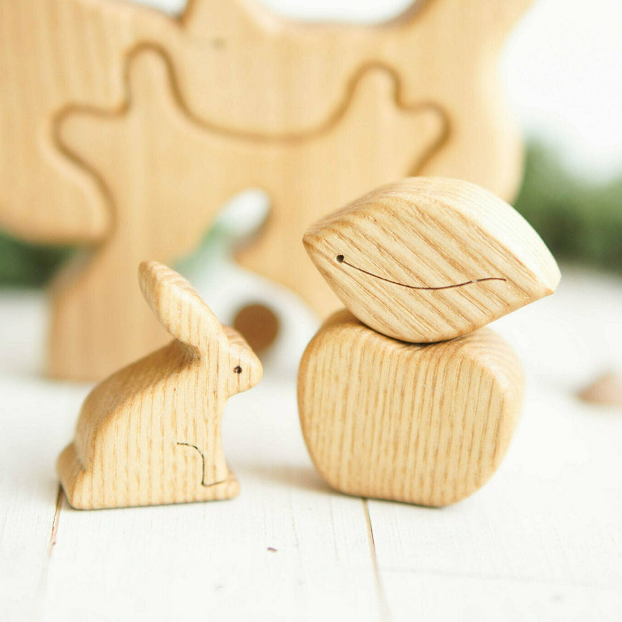 Wooden Tree Puzzle with Apple and Rabbit, a natural wood puzzle by Tiny Fox Hole (view 4)