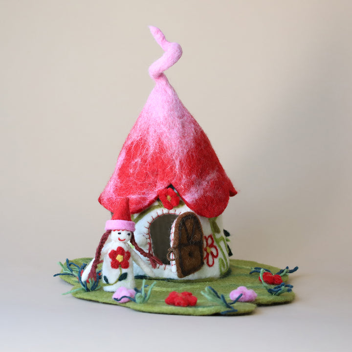 Apple Red Flower Fairy House and Mat