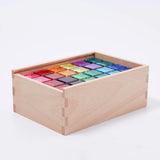 Side view of the Bauspiel Luminous Blocks wooden box filled with 12 colors · view 2