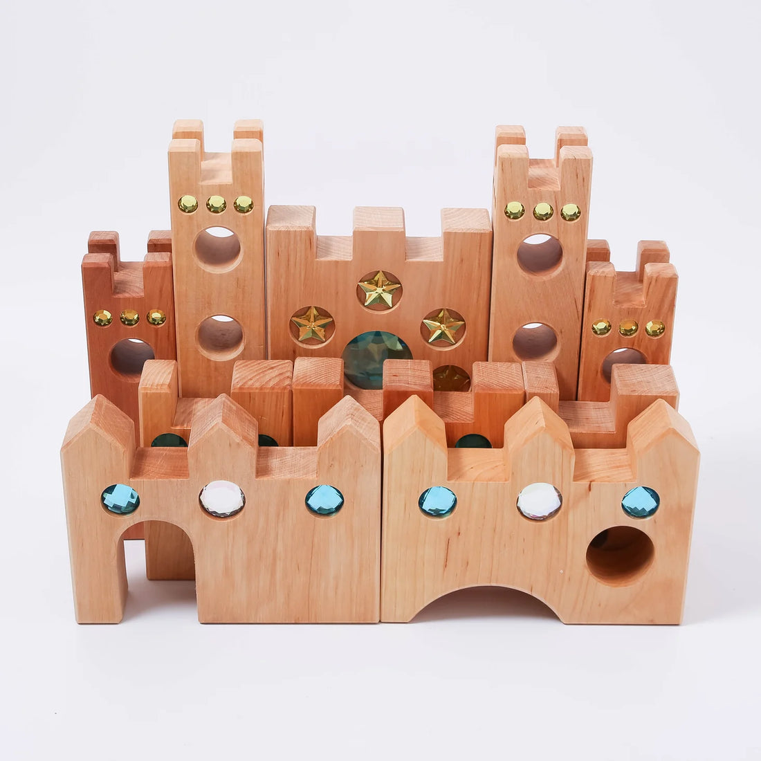 Bauspiel Small Fairytale Castle built into a castle front with gem-set towers and arched gates