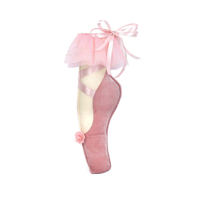 Mon Ami ballet slipper accent pillow in velour with pink tulle