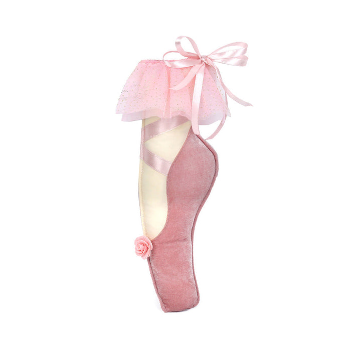 Mon Ami ballet slipper accent pillow in velour with pink tulle