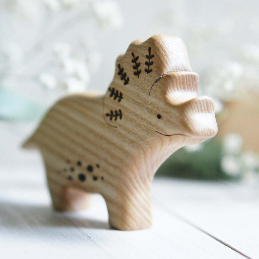 Wooden Triceratops, a natural wood animal toy by Tiny Fox Hole (view 3)
