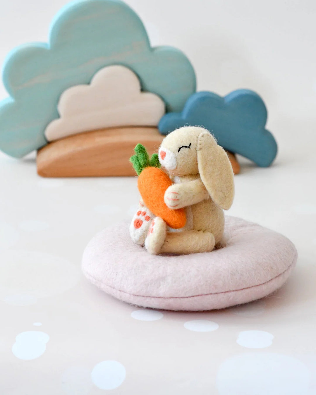 Felt Bunny Rabbit with Carrot on Cushion