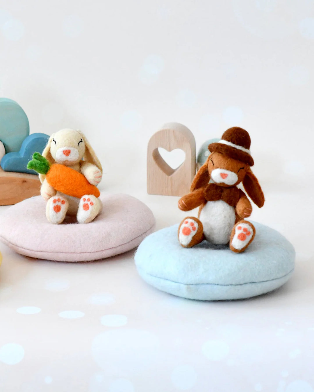 Felt Bunny Rabbit with Top Hat on Cushion