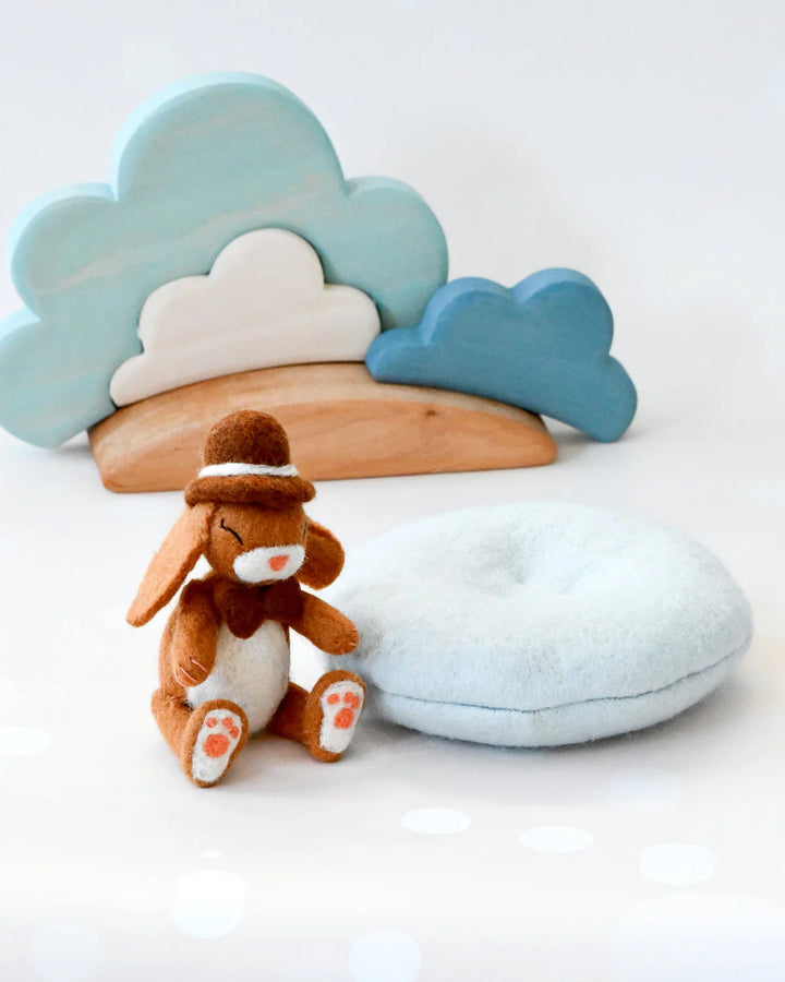 Felt Bunny Rabbit with Top Hat on Cushion