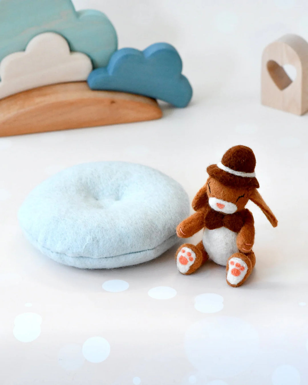 Felt Bunny Rabbit with Top Hat on Cushion