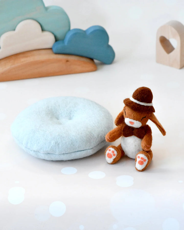 Felt Bunny Rabbit with Top Hat on Cushion