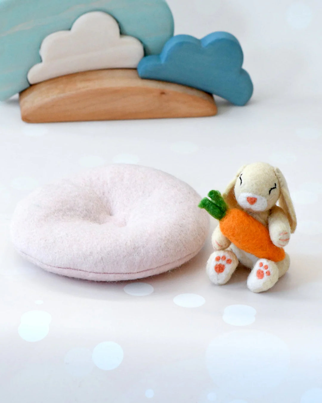 Felt Bunny Rabbit with Carrot on Cushion