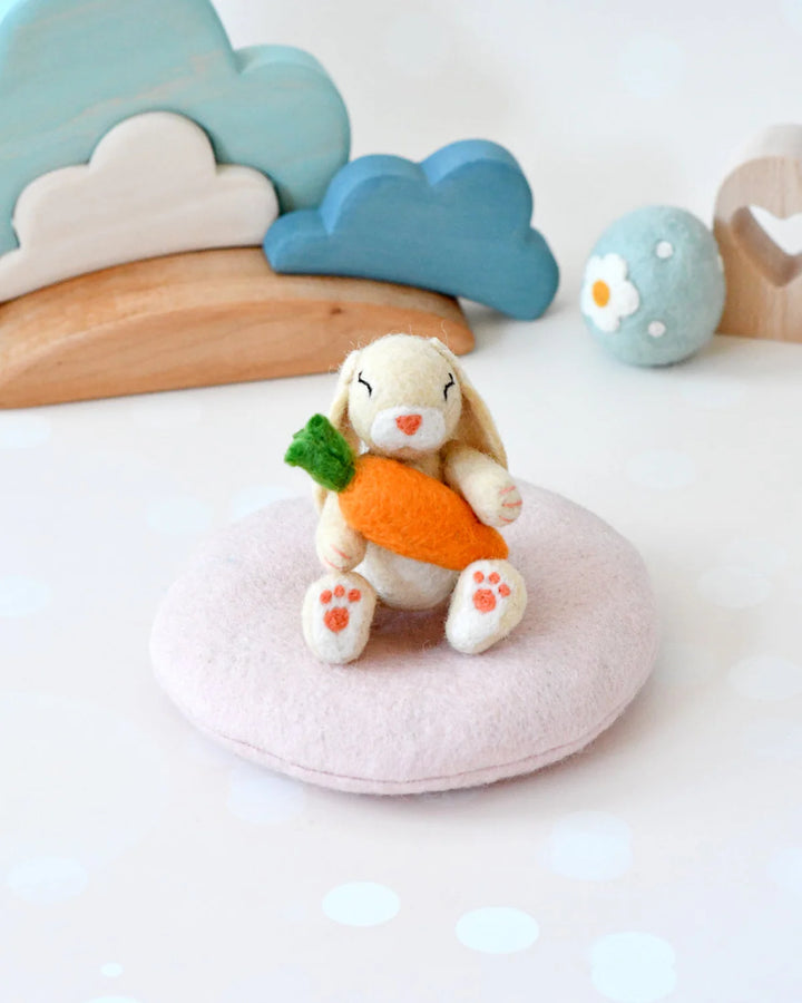 Felt Bunny Rabbit with Carrot on Cushion
