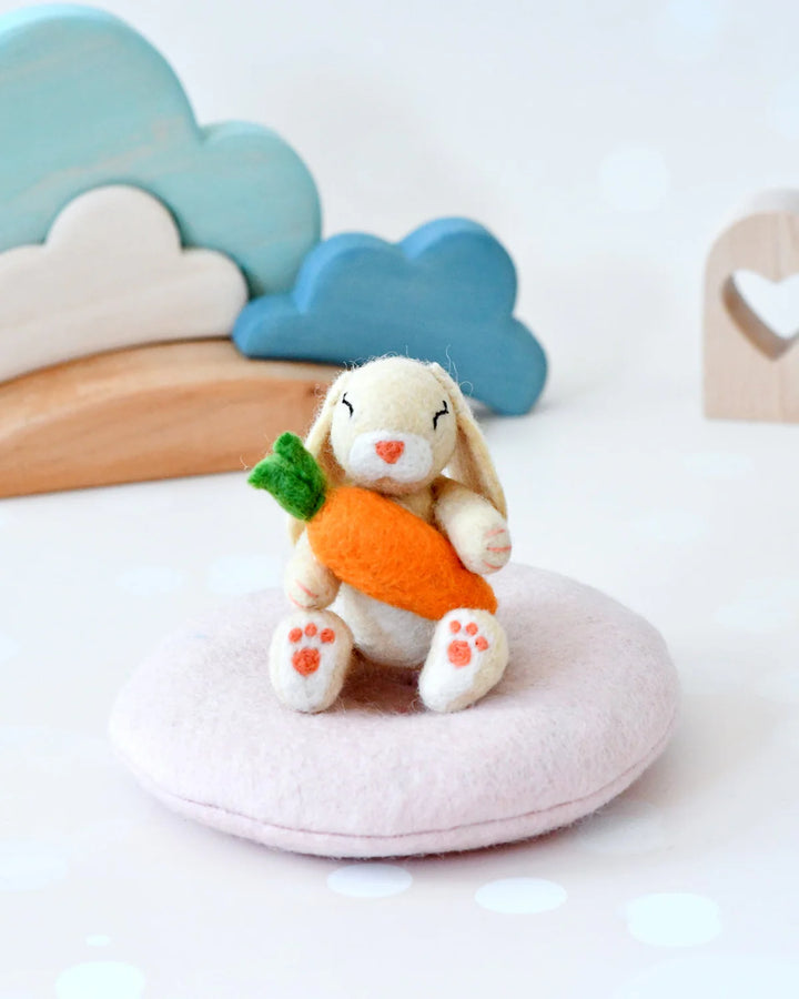 Felt Bunny Rabbit with Carrot on Cushion