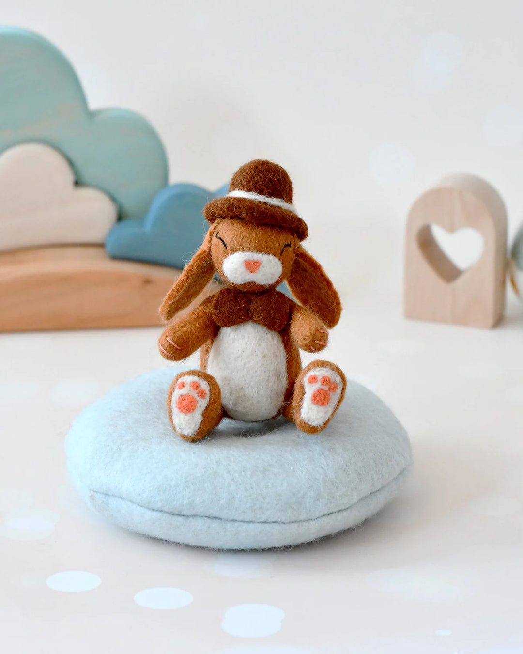Felt Bunny Rabbit with Top Hat on Cushion