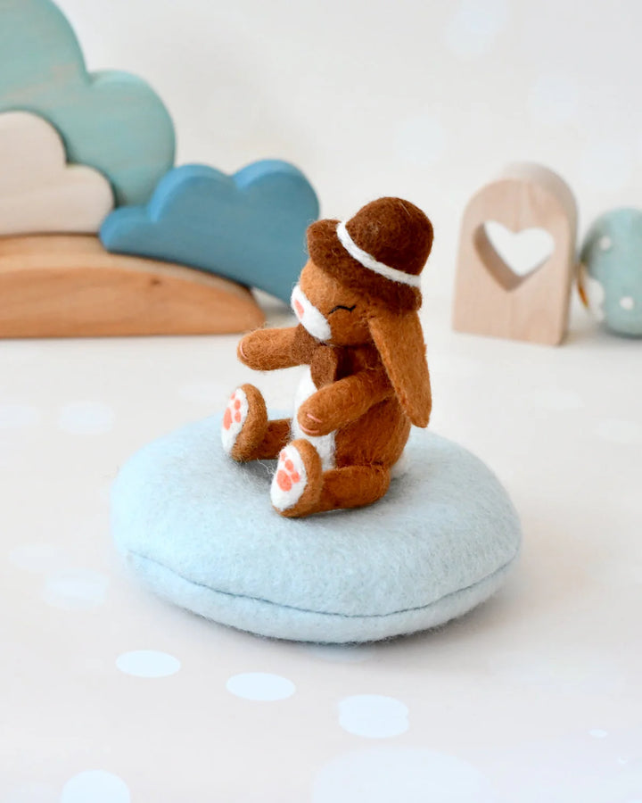 Felt Bunny Rabbit with Top Hat on Cushion