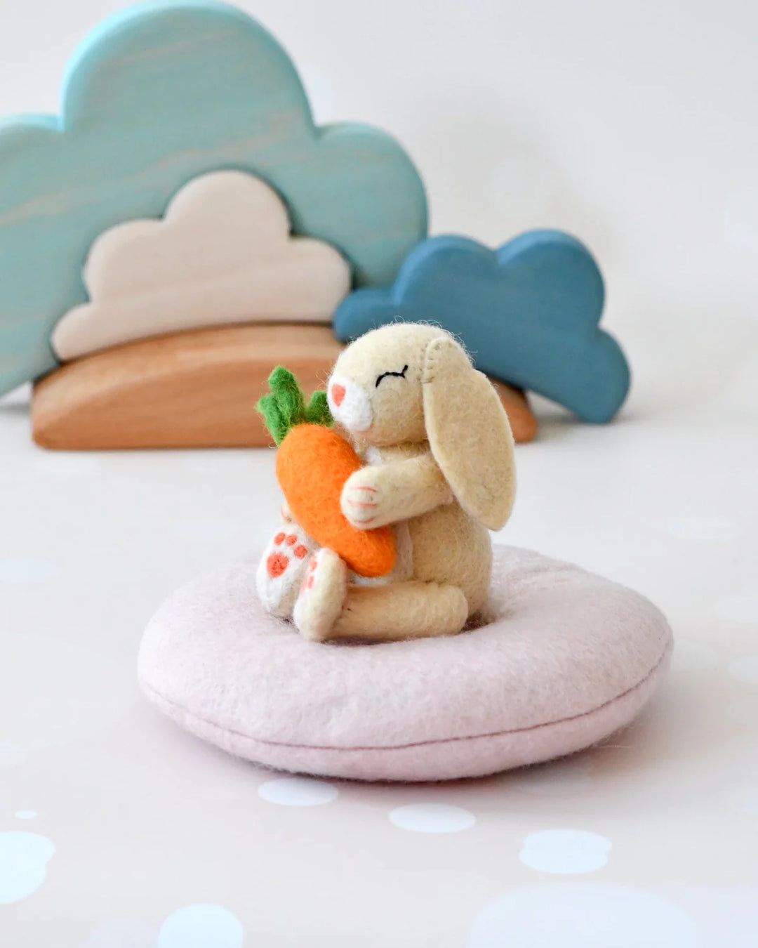 Felt Bunny Rabbit with Carrot on Cushion