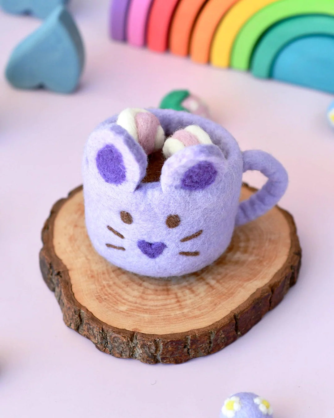 Felt Bunny Hot Chocolate Mug with Marshmallows, Lilac Cup, New Design