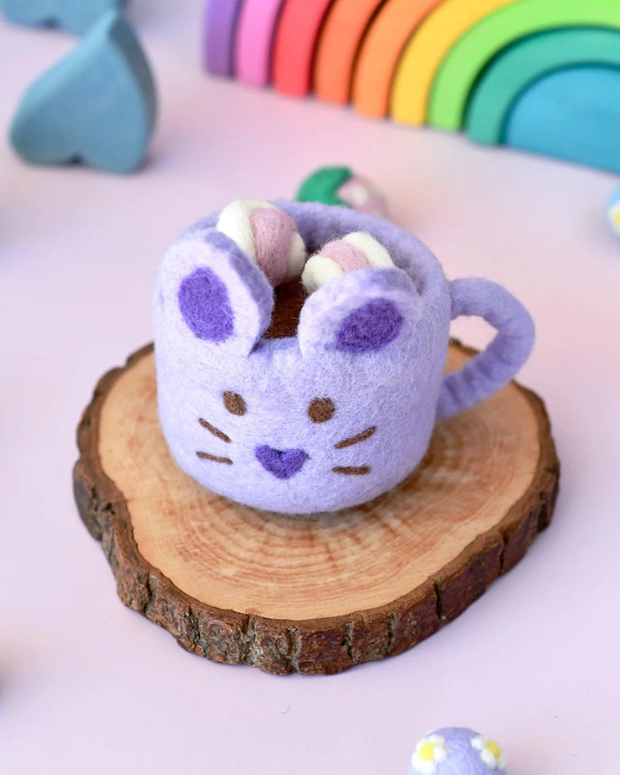 Felt Bunny Hot Chocolate Mug with Marshmallows, Lilac Cup, New Design