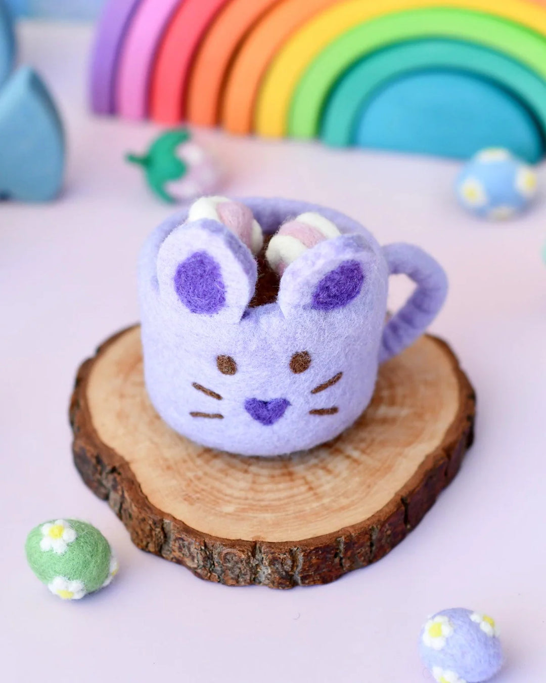 Felt Bunny Hot Chocolate Mug with Marshmallows, Lilac Cup, New Design