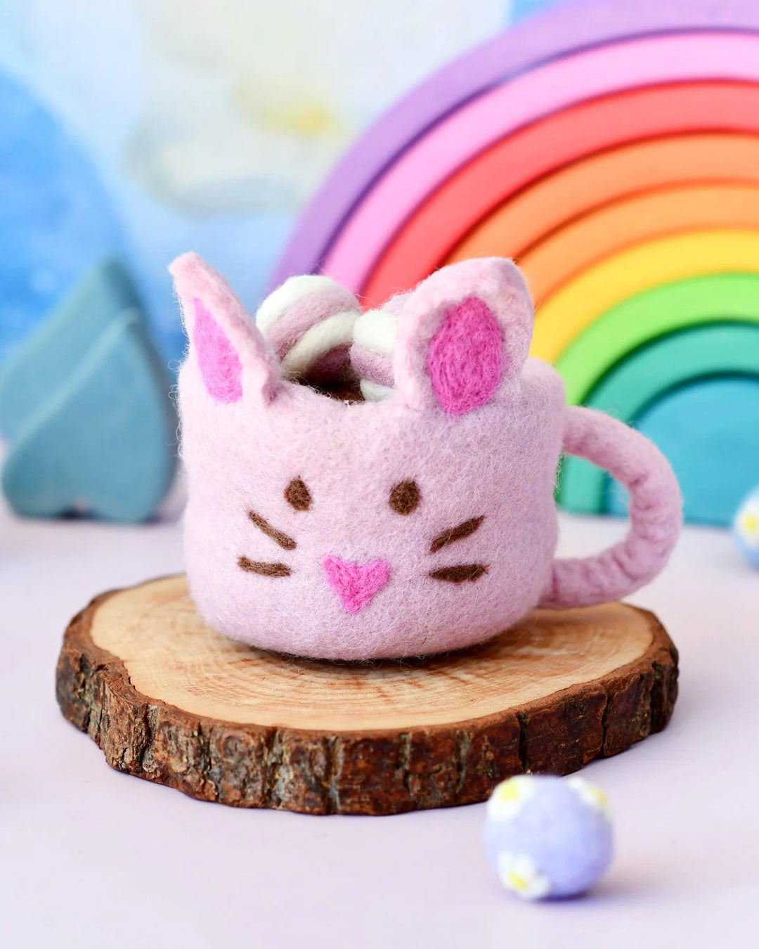 Felt Bunny Hot Chocolate Mug with Marshmallows, Pink Cup, New Design