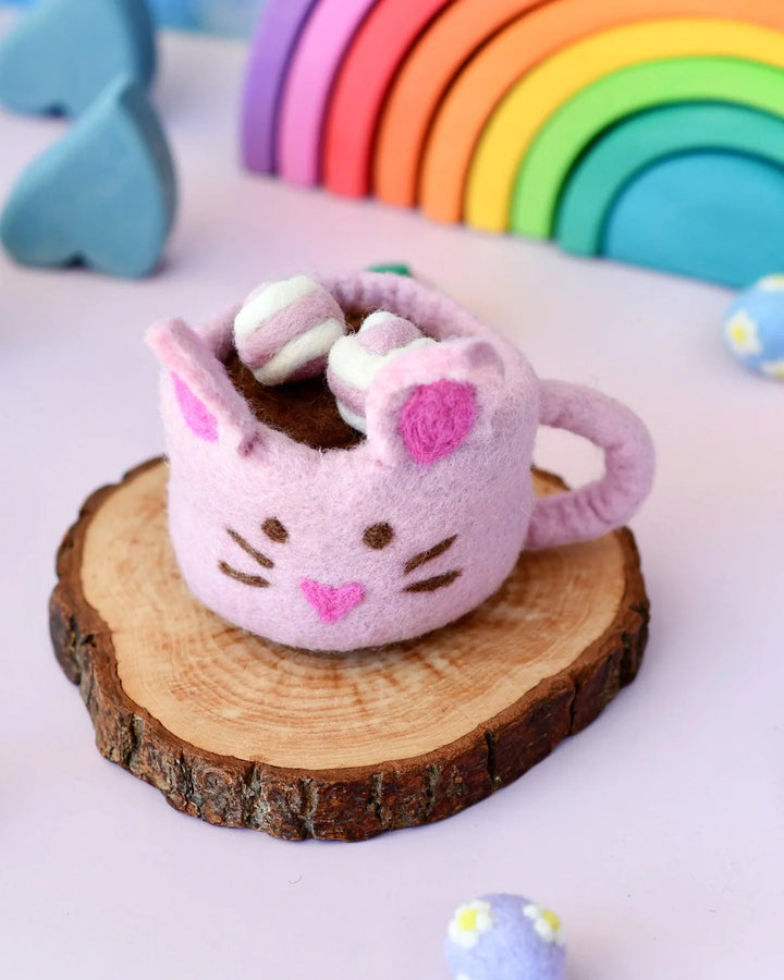 Felt Bunny Hot Chocolate Mug with Marshmallows, Pink Cup, New Design