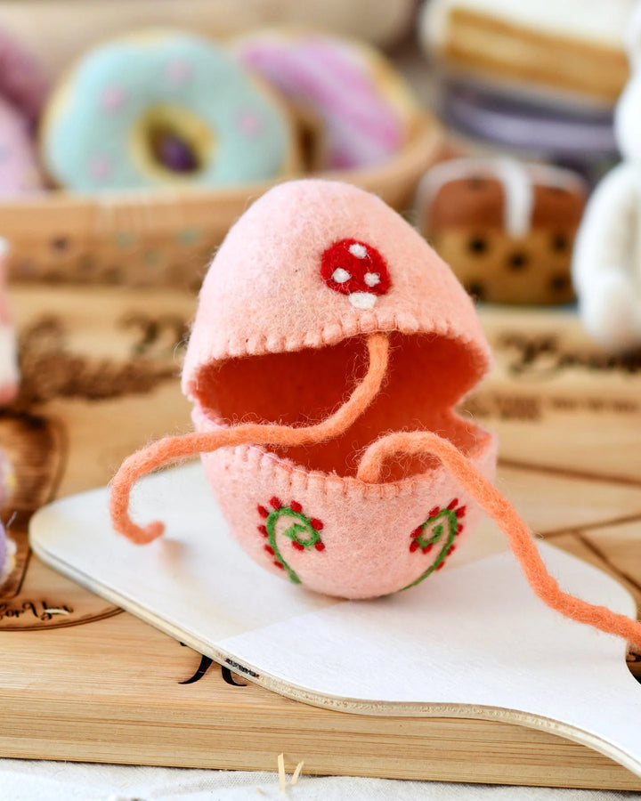 Felt Egg Cover, Peach with Mushroom Motif