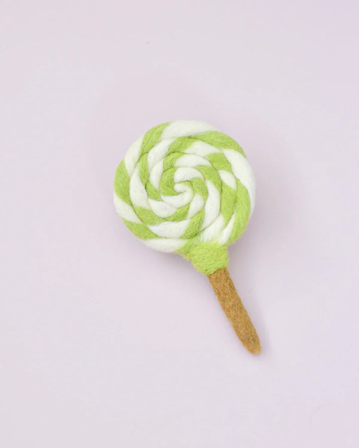 Felt Lime Green and White Swirl Lollipop