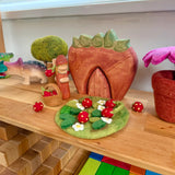 Little Brood Felt Strawberry Mini Play Mat, a hand-felted wool strawberry patch with basket for travel play. · view 2
