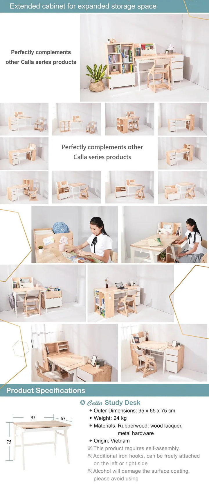 Calla Solid Wood Growth Desk - Flat-Storage Drawer - Natural Color