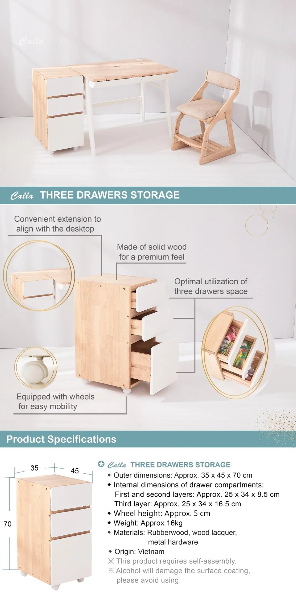 Calla Classic 3-Level Chest of Drawers - Ample Storage, Sleek Design