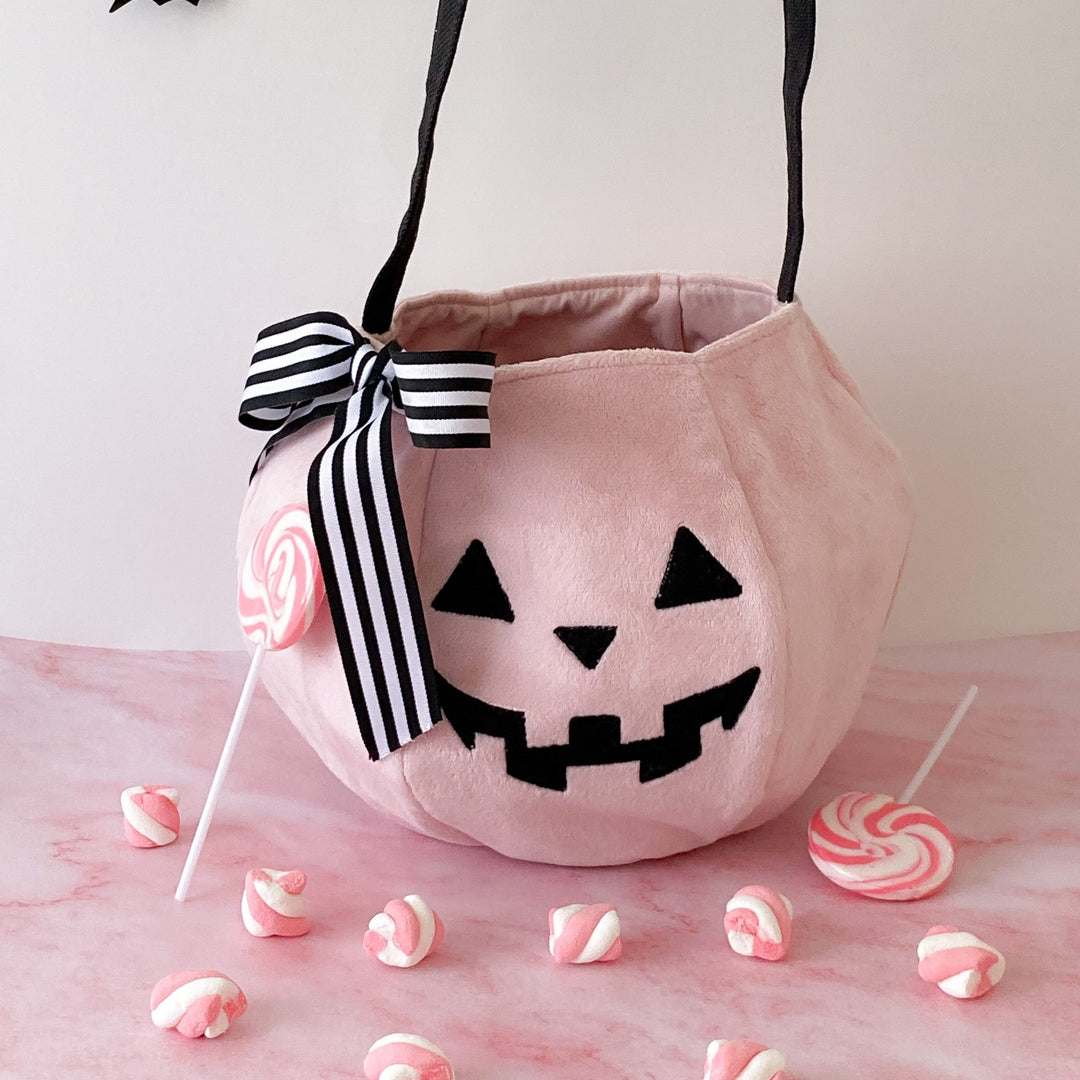 Mon Ami pink plush pumpkin Halloween treat bag