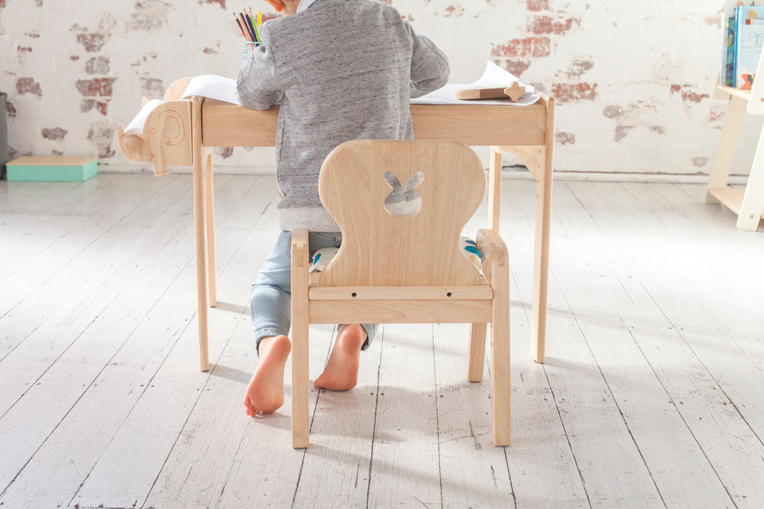 Mesasilla Primary Adjustable Table Set - with drawer-Bear Elephant Car Rabbit  Star - Height Adjustable